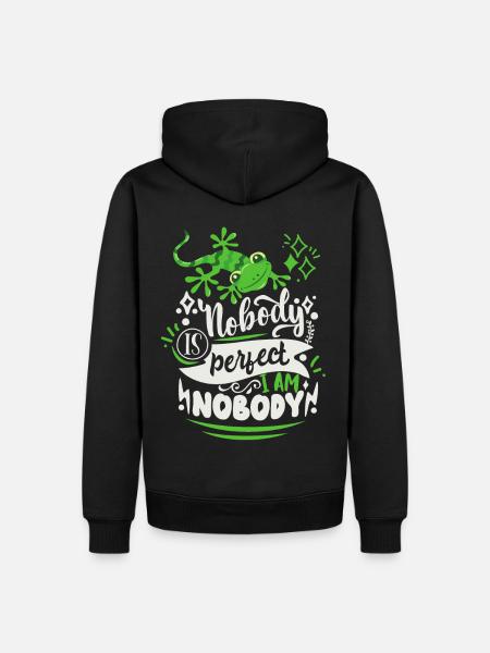 Funny saying with lizard, Nobody-is-Perfect - Men’s Premium Organic Hoodie - black
