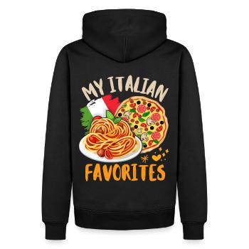 Pizza-Pasta, italienische Küche, leckeres Italien - Männer Premium Bio Hoodie - Schwarz - Hinten - Nico (187cm)