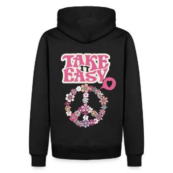 Frieden-Symbol mit Blumen Take-it-Easy Groovy-Stil - Männer Premium Bio Hoodie - Schwarz - Hinten - Nico (187cm)