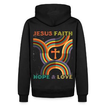 Jésus-Christ dit le style flower power des années 70 - Sweat à capuche Premium bio Homme - noir - Dos - Nico (187cm)