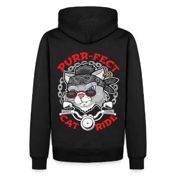 Motorradfahrer Katze, lustiges Biker-Motiv - Männer Premium Bio Hoodie - Schwarz - Hinten - Nico (187cm)