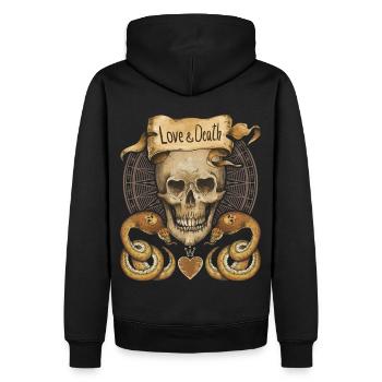 Crâne, serpents, amour et mort, dire - Sweat à capuche Premium bio Homme - noir - Dos - Nico (187cm)