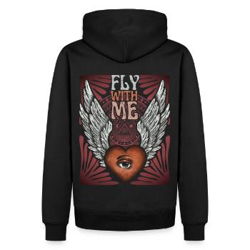 Valentinstag, Engelflügel mit Herz-Auge, Spruch - Männer Premium Bio Hoodie - Schwarz - Hinten - Nico (187cm)