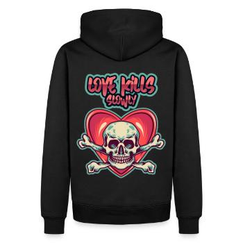 Valentinstag Totenkopf Skull-Herz, lustiger Spruch - Männer Premium Bio Hoodie - Schwarz - Hinten - Nico (187cm)