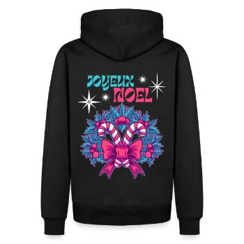 Retro-Weihnachten, Zuckerstange und Mistel Spruch - Männer Premium Bio Hoodie - Schwarz - Hinten - Nico (187cm)