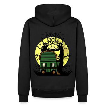 Bauwagen Vollmond Natur Naturliebhaber Baum - Männer Premium Bio Hoodie - Schwarz - Hinten - Nico (187cm)