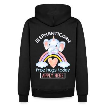 Licorne éléphant, Licorne licorne, Dicton de câlins libres - Sweat à capuche Premium bio Homme - noir - Dos - Nico (187cm)