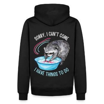 Raccoon motif, funny saying, washing bears - Men’s Premium Organic Hoodie - black - Back - Nico (187cm)
