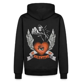 Horror Skelett Valentinstag Totenkopf-Herz, Spruch - Männer Premium Bio Hoodie - Schwarz - Hinten - Nico (187cm)