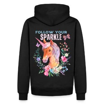 Licorne, licornes avec des fleurs et dicton - Sweat à capuche Premium bio Homme - noir - Dos - Nico (187cm)