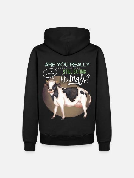 Vegan, Vegetarier lustiger Spruch mit Kuh - Männer Premium Bio Hoodie - Schwarz