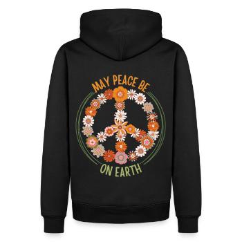 Symbole de paix avec des fleurs, style groovy des années 70 - Sweat à capuche Premium bio Homme - noir - Dos - Nico (187cm)