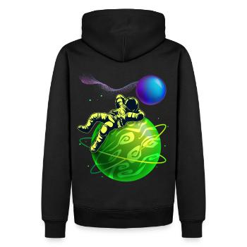 Lustiger Astronaut-Kosmonaut, Planeten Weltall - Männer Premium Bio Hoodie - Schwarz - Hinten - Nico (187cm)