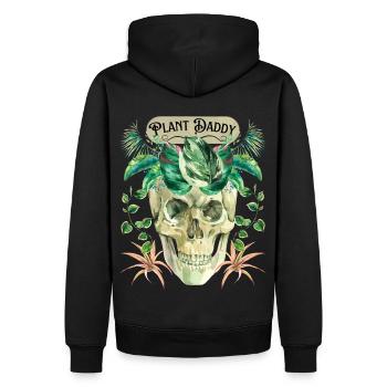 Lustiger Totenkopf, Plant-Daddy mit Grünpflanzen - Männer Premium Bio Hoodie - Schwarz - Hinten - Nico (187cm)