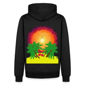 Romantisch Insel Palmen Sonnenschein Karibik Herz - Männer Premium Bio Hoodie - Schwarz - Hinten - Nico (187cm)