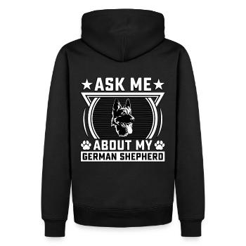 Fragen Sie mich nach meinem Deutschen Schäferhund - Männer Premium Bio Hoodie - Schwarz - Hinten - Nico (187cm)