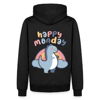 Kawaii Dinosaurier Regenbogen, Happy-Monday Spruch - Männer Premium Bio Hoodie - Schwarz - Hinten - Nico (187cm)
