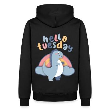 Dinosaure Kawaii, Regebogen Hello-Tuesday Dire - Sweat à capuche Premium bio Homme - noir - Dos - Nico (187cm)