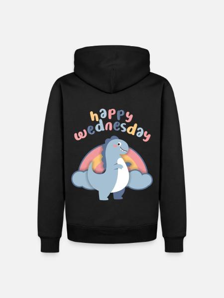 Kawaii Dinosaur, Rainbow Happy-Wednesday - Men’s Premium Organic Hoodie - black