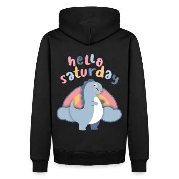 Dinosaures kawaii. Arc-en-ciel, Bonjour-Samedi - Sweat à capuche Premium bio Homme - noir - Dos - Nico (187cm)