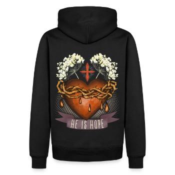 Jesus Christ, Sacred Heart, Crown of Thorns, Proverb - Men’s Premium Organic Hoodie - black - Back - Nico (187cm)