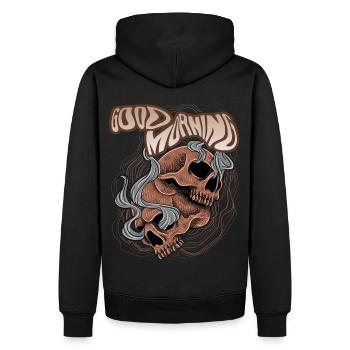 Vintage Skull Totenkopf Spruch Good-Morning - Männer Premium Bio Hoodie - Schwarz - Hinten - Nico (187cm)