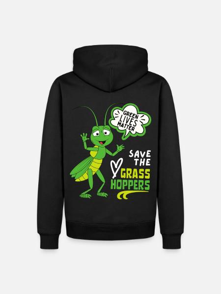 Comic grasshopper, funny saying locust - Men’s Premium Organic Hoodie - black
