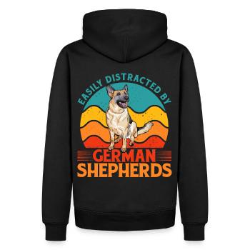 Leicht ablenkbar durch Deutsche Schäferhunde - Männer Premium Bio Hoodie - Schwarz - Hinten - Nico (187cm)