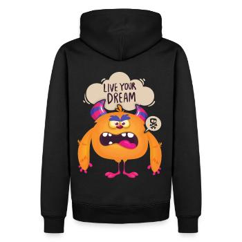 Lustiges-Monster, Live-Your-Dream Motivationsspruc - Männer Premium Bio Hoodie - Schwarz - Hinten - Nico (187cm)