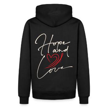 Espoir et amour Typographie d’espoir et d’amour - Sweat à capuche Premium bio Homme - noir - Dos - Nico (187cm)