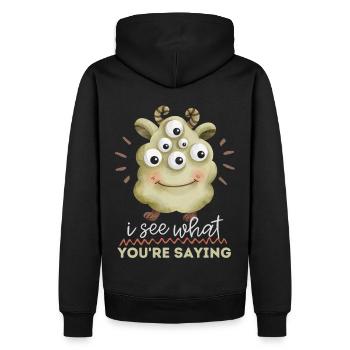 Lustiges-Monster Zombie-Monster mit Augen, Spruch - Männer Premium Bio Hoodie - Schwarz - Hinten - Nico (187cm)