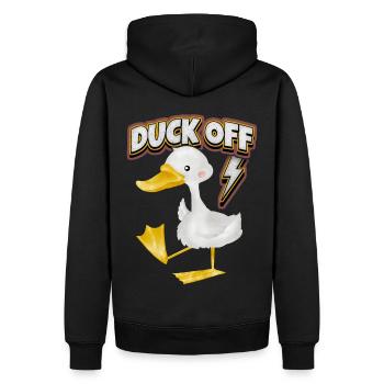 Comic Ente, lustiger Spruch Duck-Off, Pun - Männer Premium Bio Hoodie - Schwarz - Hinten - Nico (187cm)