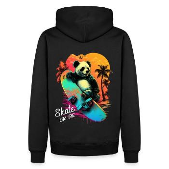 Cooles Retro Panda Skateboard Neon Geschenk - Männer Premium Bio Hoodie - Schwarz - Hinten - Nico (187cm)