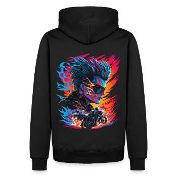 Ghostrider Illustration Moto Synthwave Art - Sweat à capuche Premium bio Homme - noir - Dos - Nico (187cm)