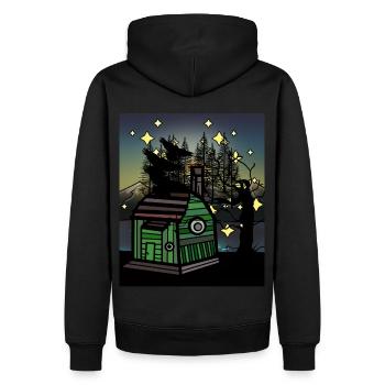 Hütte Wald Raben Waldbewohner wohnen Bauwagen - Männer Premium Bio Hoodie - Schwarz - Hinten - Nico (187cm)