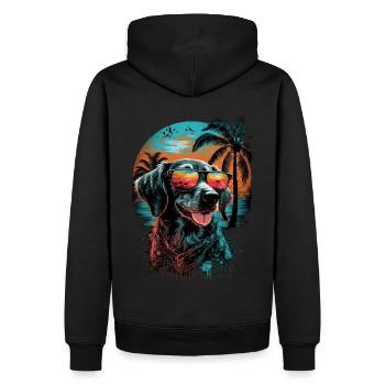 Retro cute dog with sunglasses on the beach - Men’s Premium Organic Hoodie - black - Back - Nico (187cm)