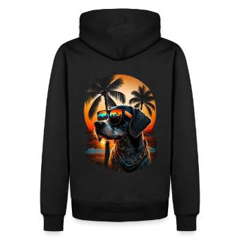 Retro cute dog on the beach with sunglasses - Men’s Premium Organic Hoodie - black - Back - Nico (187cm)
