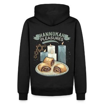 Hanukkah Festival of Lights with Candles and Rugelach - Men’s Premium Organic Hoodie - black - Back - Nico (187cm)