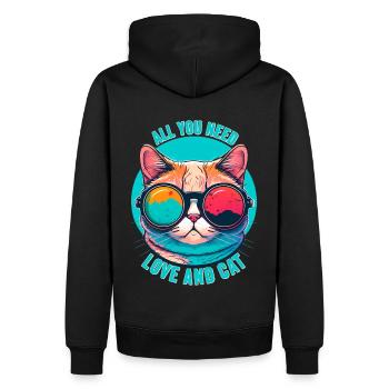 Lustige Katze mit Sonnenbrille Katzenliebhaber - Männer Premium Bio Hoodie - Schwarz - Hinten - Nico (187cm)