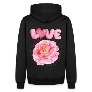 Love-Liebe, Valentinstag, Luftballons, Rosen-Motiv - Männer Premium Bio Hoodie - Schwarz - Hinten - Nico (187cm)