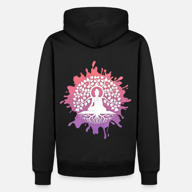 Yoga, Buddha mit Lebensbaum, Bodhi-Baum - Männer Premium Bio Hoodie - Schwarz