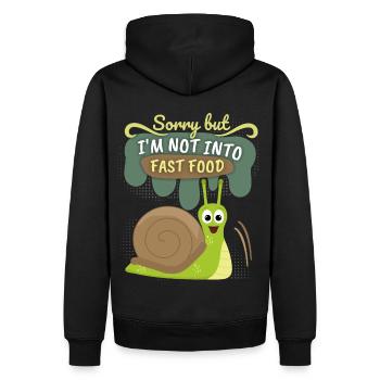 Drôle d’escargot, Fast-food Slowfood Dire Comic - Sweat à capuche Premium bio Homme - noir - Dos - Nico (187cm)