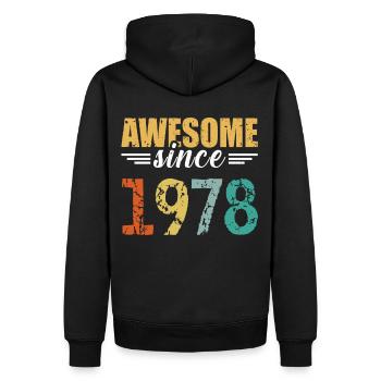 Unverwechselbar seit 1978 - einfach genial! - Männer Premium Bio Hoodie - Schwarz - Hinten - Nico (187cm)