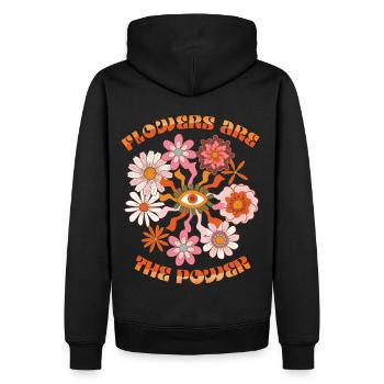 Vintage-1970 Retro-70er Jahre Groovy Blumen Spruch - Männer Premium Bio Hoodie - Schwarz - Hinten - Nico (187cm)
