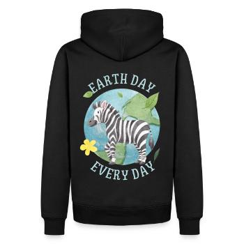 Earth Day Every Day, Spruch mit Zebra Umweltschutz - Männer Premium Bio Hoodie - Schwarz - Hinten - Nico (187cm)