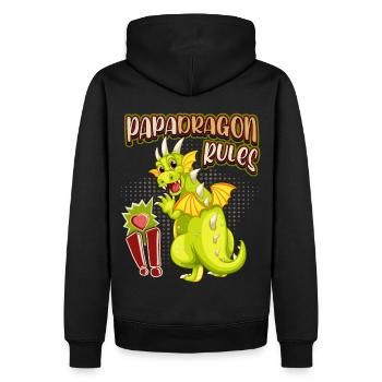 Papa-Drache, Papadragon, lustiger Vatertag Spruch - Männer Premium Bio Hoodie - Schwarz - Hinten - Nico (187cm)
