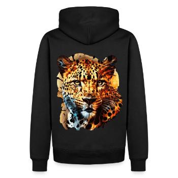 Geometric Leopard Head Abstract Polygonal - Männer Premium Bio Hoodie - Schwarz - Hinten - Nico (187cm)
