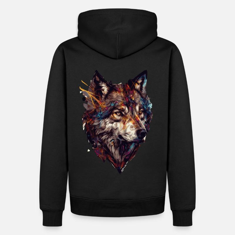 Polygonale abstrait géométrique Wolf Head - Sweat à capuche Premium bio Homme - noir