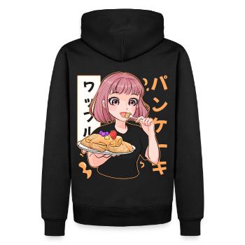 Cute Waffle Pancake Anime Girl Japanese Food - Männer Premium Bio Hoodie - Schwarz - Hinten - Nico (187cm)