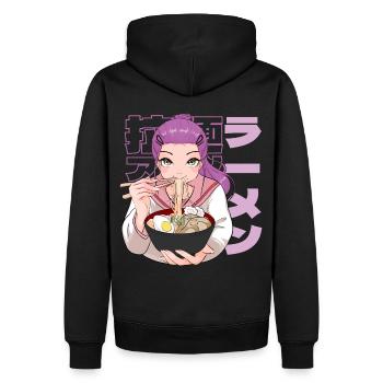 Japanese School Girl Anime Ramen Noodle Soup - Men’s Premium Organic Hoodie - black - Back - Nico (187cm)